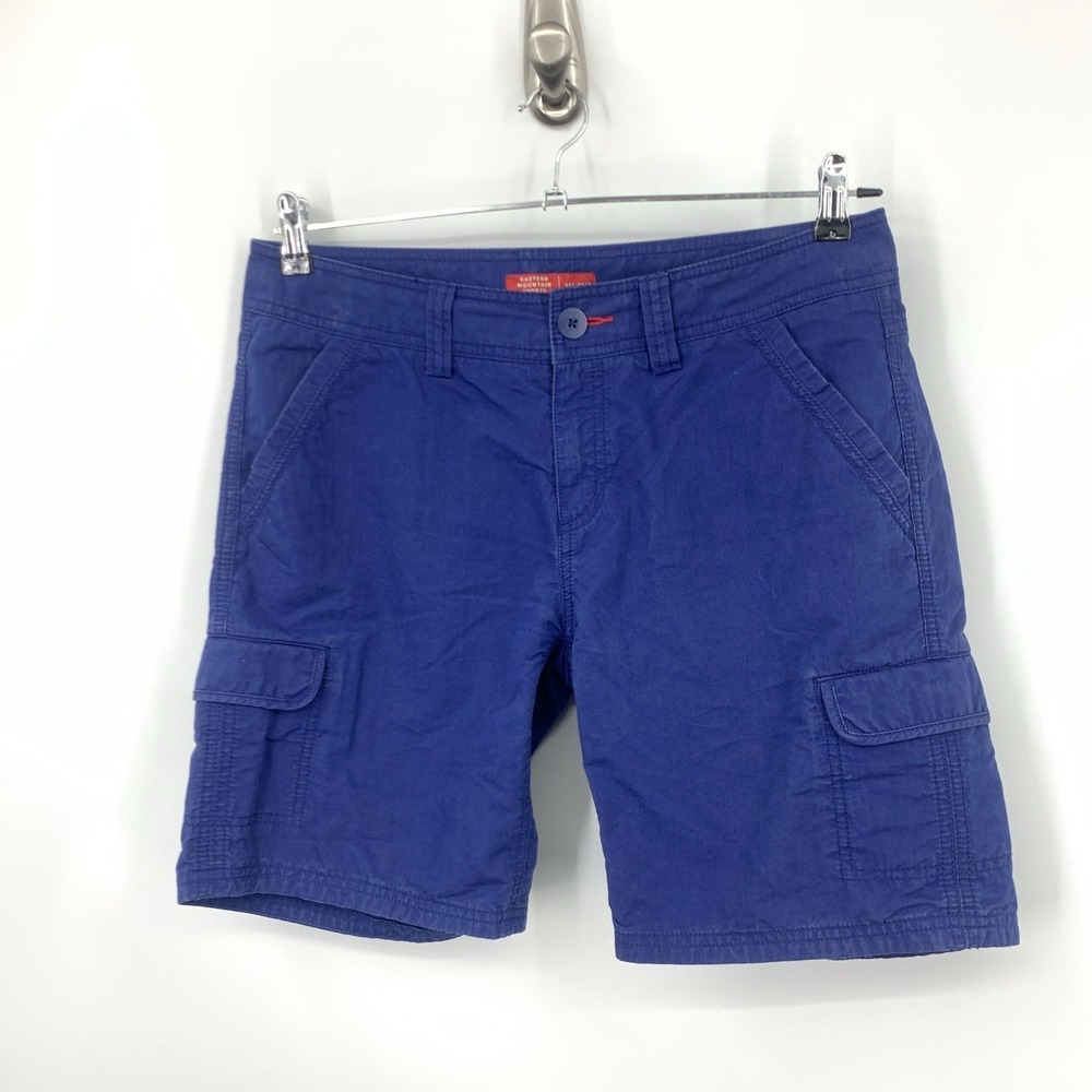 EMS Eastern Mountain Sports Women Size 8 Shorts Blue Cargo Canvas Long‎ Bermuda